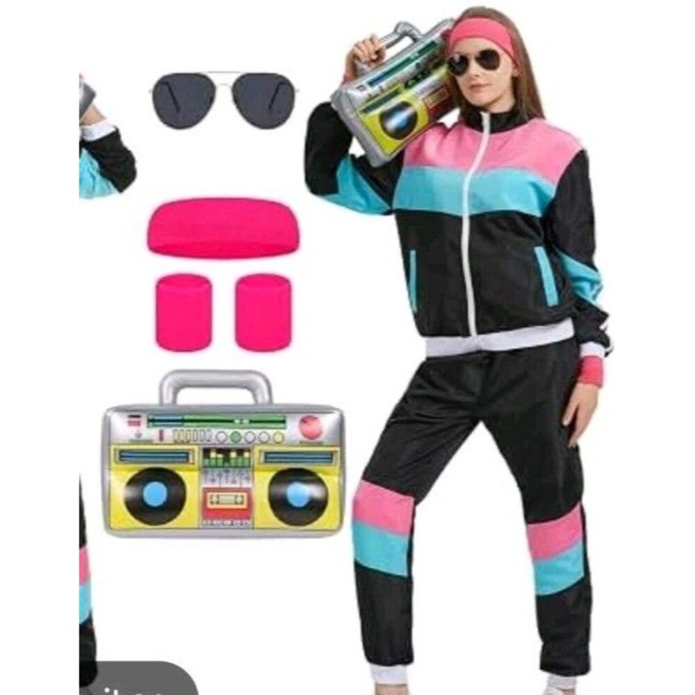 retro 80s colorblock windbreaker tracksuit jacket Boombox costume Unisex 3X